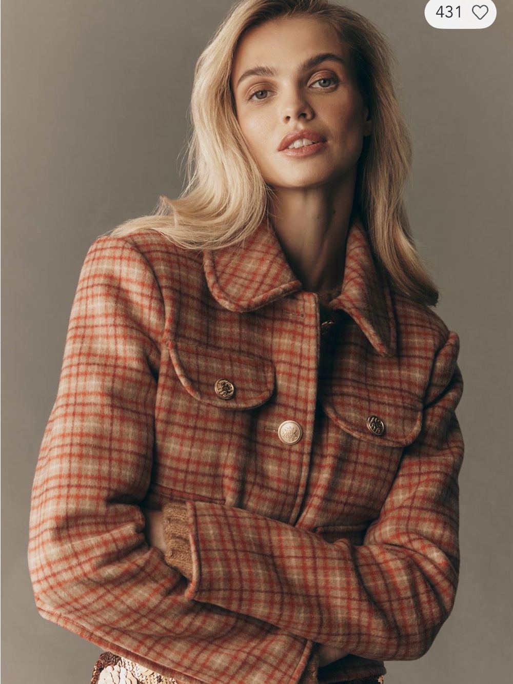 Avec Les Filles Cropped Lady Jacket Red Pattern Plaid